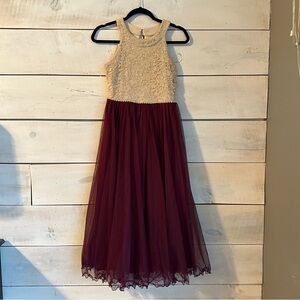 Elegant Cream and Burgundy Kids Dress